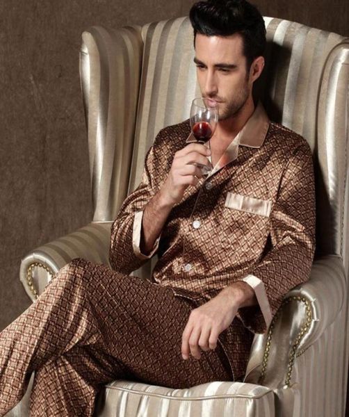Men039s Sleepwear Sleep Sleep Wear Men Mens Designer Pijama para Mangueira Longa Tops de Tops de Seda Fina de Seda Fina