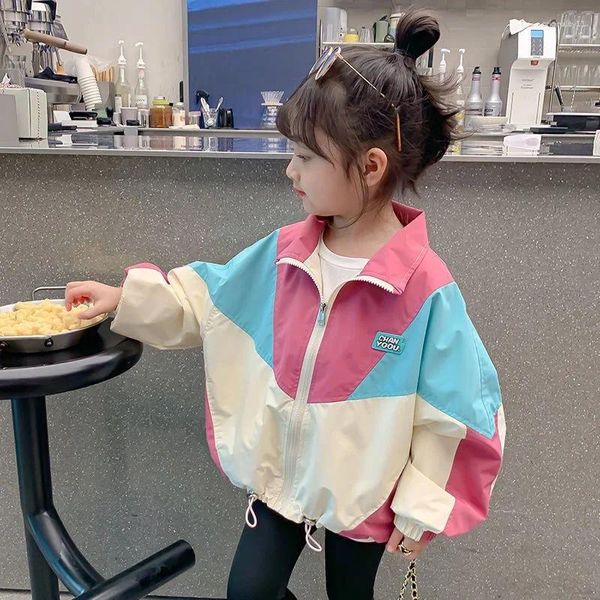 Ceketler Renk Engelleme Bahar Kızlar Moda İnce Katlar Sonbahar Çocuklar Giysileri Büyük Çocuklar Günlük Fermuar Dış Giyim