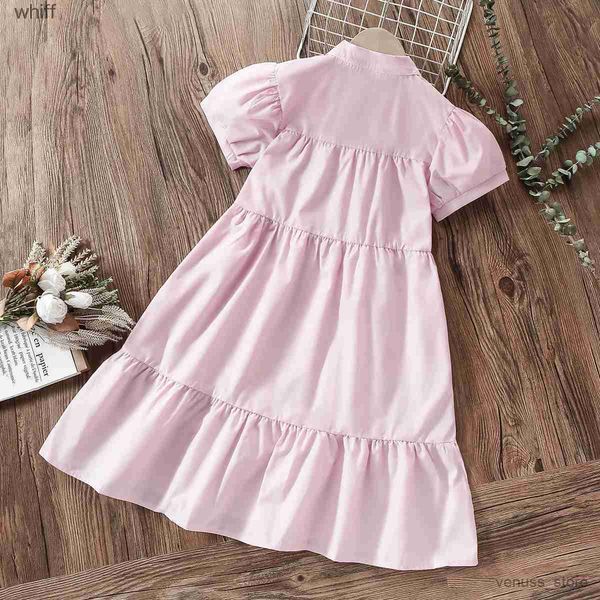 Mädchenkleider Mädchen Kleider Baby Girls Pink Hemd Kleider für Kinder Prinzessin Kleid Baumwollparty Outfits Kurzarm Sommer Kinder Kostüme 6 8 10 12 Jahre C240413