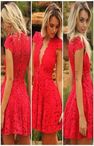 V Neck Red Sexy Sexy Sexy Sexy Fort Foring Dress Speed Rail Simple Special Enday Коктейль кружев