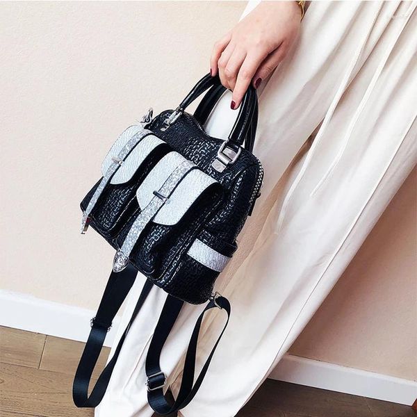 Okul çantaları # 6377-4 # moda kabartmalı sırt çantası pullu crossbody çanta yumuşak deri rahat kadın zarif ve minimalist stil