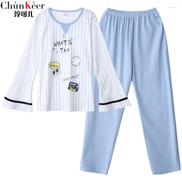 Roupas em casa QWeek Women Sleepwear Cotton Terne feminino Fashion Fashion pijama Pijama Blue Pijama Casual Cartoon Roupas para