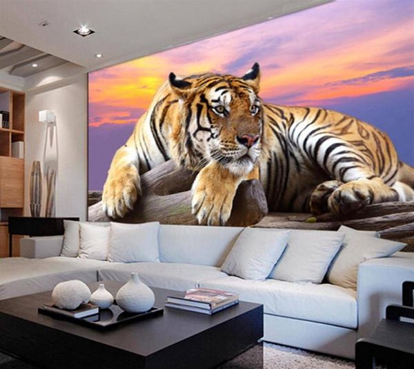 Wallpaper PO personalizzato sfondi per animali tigre 3d rge da letto murale soggiorno divano divano tv kindrop 3d murales sfondi roll293n5062278