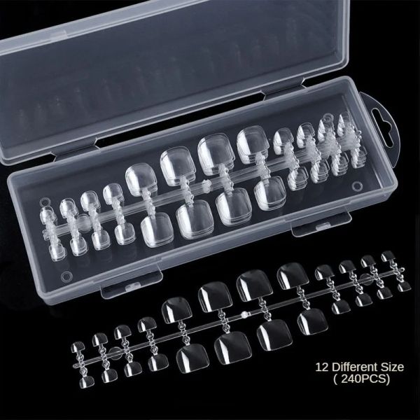 2024 240pcs für Box natürliche klare nahtlose falsche Nagelspitzen Kurzes T -Scrub Full Deckel Nagel Tipp Zubehör Tool - für Box natürliche falsche Nägel