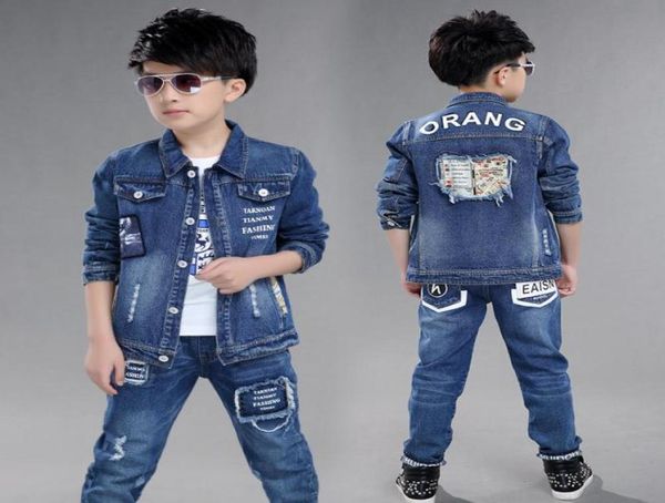 Fashion Teenager Jungen Denim Kleidung Set Herbst Kinder Jeans Mantel und Hosen Herbst Baby Boys Cotton Sport Anzüge 10 12 Jahre New8521326