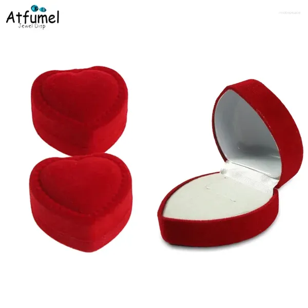 Schmuckbeutel rot samt herzförmige Ringspeicherbox Ohrring Display Organizer Engagement Hochzeit Packaging Geschenk 24pcs