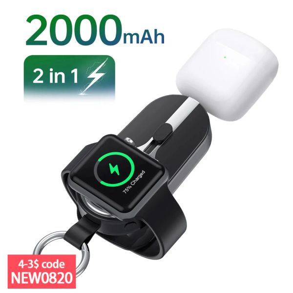 Keychains Keychain Power Bank for Apple Watch 8/7/6/5/4/3/2/se/Utral AirPods Carregador portátil Carregamento de bateria sobrecarregada Mini Powerbank POD