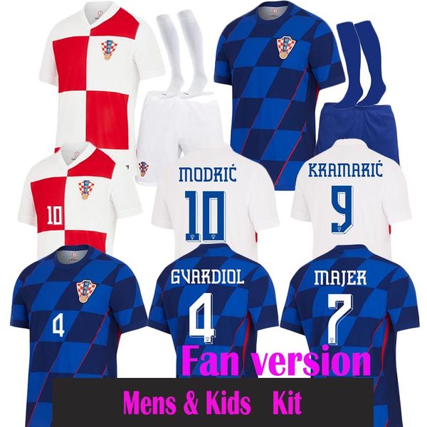 2024 Camiseta Croacia Modric Soccer Jersey Gvardiol Kramaric Kovacic Kroatien Fußballtrikots 24 25 Suker Brozovic Majer Jersey Kids Kit Fans Version Fügen Sie Socken hinzu