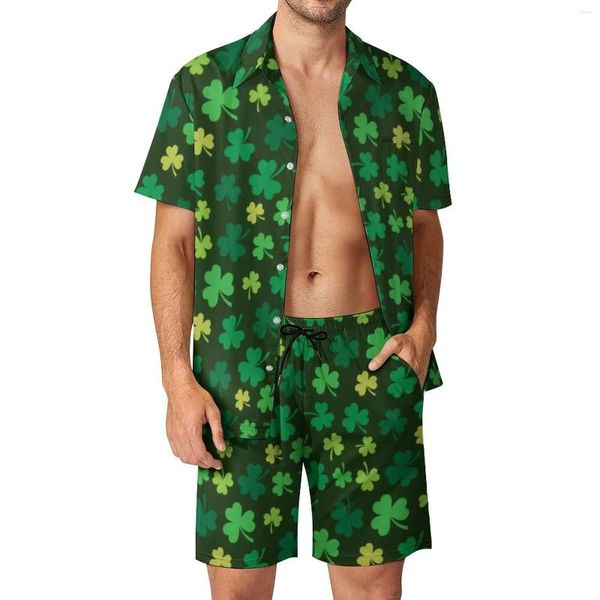 Erkeklerin Trailsits St Patrick's Day Beachwear Erkekler Setler Paddys Yeşil Shamrock Clover Sıradan Gömlek Yaz Şortu 2 Parça Yenilik Takım 3xl