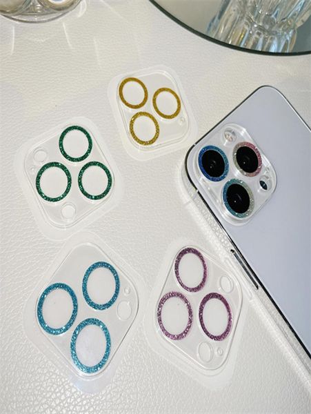 Bling Diamond Camera Lins Protector для iPhone 13 11 Pro Max 12mini Cover Metal Ring Len Len Themed Glass Film2106593