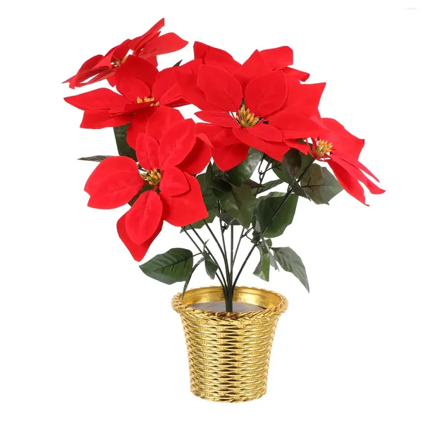 Flores decorativas Decoração de Natal Poinsétia artificial em vasos de panelas grandes e externas decoram decorações de natal de pano