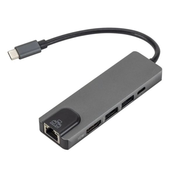 4K USB C HUB TO GIGABIT ETHERNET RJ45 LAN 5 в 1 USB TYPE C Adapter для Mac Book Pro Thunderbolt 3 USB-C Charger Pd
