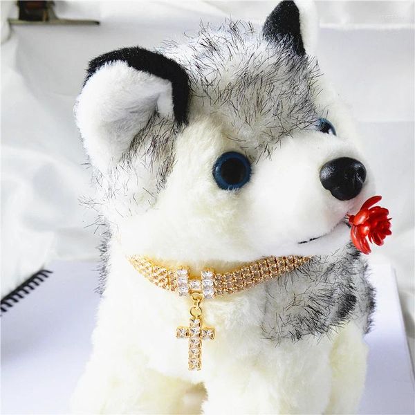 Dog Apparel Bling Crystal Cross Pingente Collar Diamond Puppy Pet Shiny Full Rhinestone Colar Collar