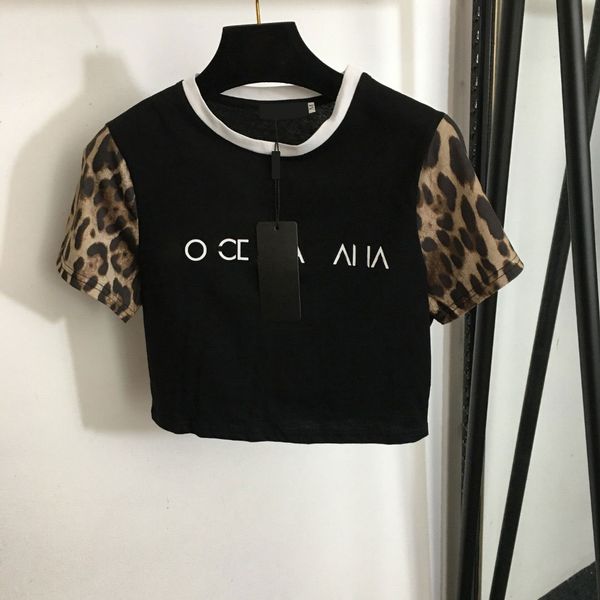 2024 Sommer Casual T-Shirt Designer Kleidung Frauen Buchstabe T Shirt Neue Leoparden-Druck Kurzarm Patchwork Druck kurzes Ernte T-Shirt Sexy Anzug Weiß Schwarz großer Größe S-XL