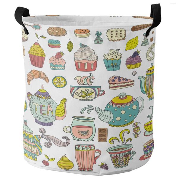 Wäschetaschen Teekannen Gebäck Frucht Teetasse Blumen schmutziger Korbklapper Home Organizer Kleidung Kinder Spielzeug Aufbewahrung