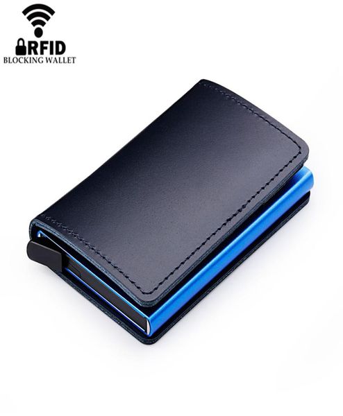 100 Genuine Leather Holder Aluminium Business ID do titular do cartão Slim Metal Card Case Mini Carteira para MEN7295631