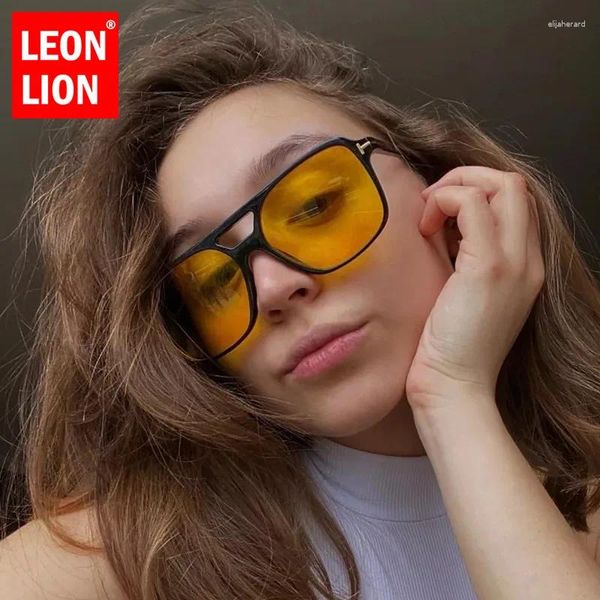 Солнцезащитные очки Leonlion Square Women Women Double Beam Vintage Sun Brand Brand Simple 2024 Eywear Женщины Gafas de Sol Hombre