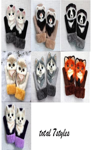 Многоцветные очаровательные девушки Зимние перчатки с животными кошка собака панда Дизайн теплый открытый костюм аксессуаль костюм милый GLO4851960