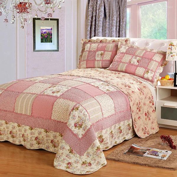 Defina a cama Têxtil Americana American Wash Cotton Patchwork Conjunto de colcha de 3pcs Pastoral Floral King Size Tampa da cama Tampa para duplo