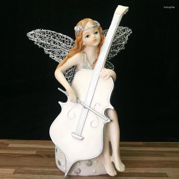 Dekorative Figuren Blumenfee DIY Wings Harz Angel Statues Home Decor Hochzeit Geschenke Schöne Mädchen weiße Musik für Mutter