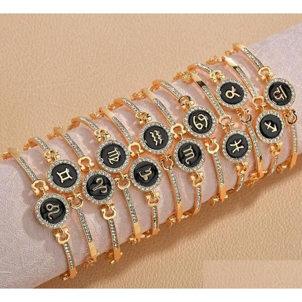 Charme Armbänder Geburtsschmuckkonstellationen 12 Zodiakschilder für Frauen Geburtstagsgeschenk Kubikzirkon Armband Drop Lieferung DH2VP