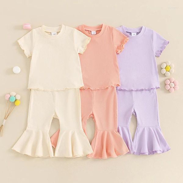 Roupas Conjuntos de Roupas 6m-4y Summer Crianças Crianças Baby Girl Ruffles sólido Slave curta T-shirts Tops Tops Flare Roupfits Casual