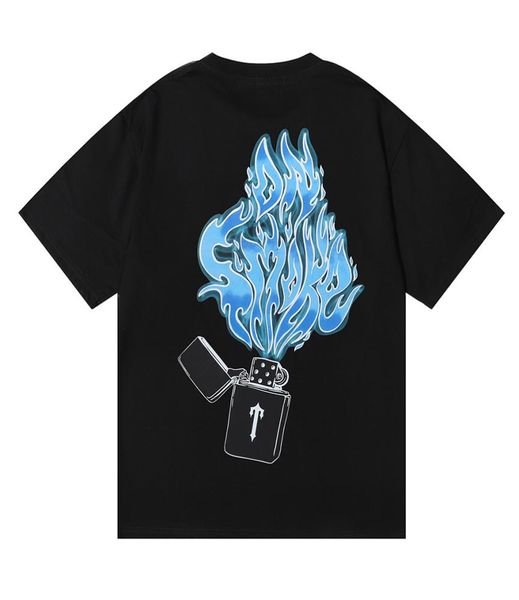 Frauen Herren-T-Shirts Leichter blau Flamme Druckqualität Doppelgarn Baumwolle Lose lässiges Kurzärärmel-T-Shirt für MEN2761277