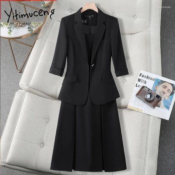 Arbeitskleider Mode koreanische Stil eleganter schlanker Büro Damen Kleid zweiteilige Sets Frauen 2024 Drehen Sie Kragen Blazer Mini Anzüge ab