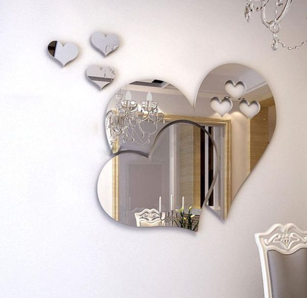 Nuovo Specchio 3D Love Hearts Wall Sticker Decal Faiy House Room Art Mural Decor Mural Mirror Sticker Wall5090760