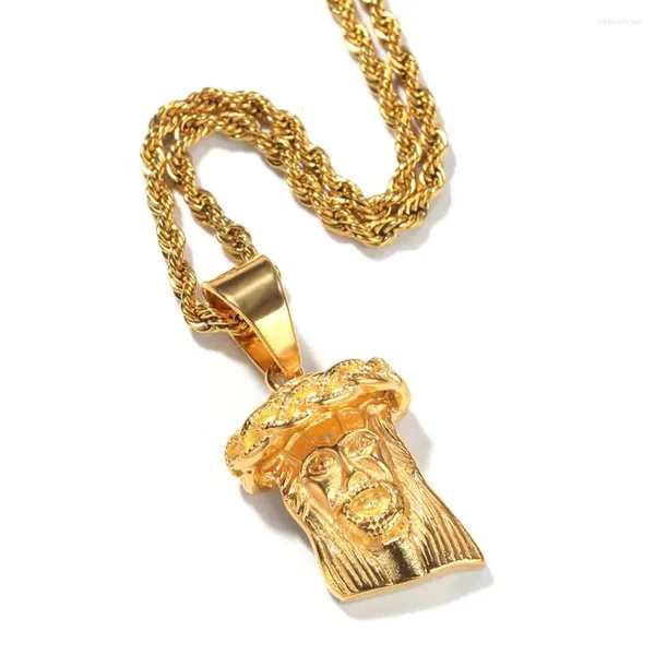 Anhänger Halsketten Hip Hop Gold Farbe 316L Edelstahl Jesus Stück Anhänger für Männer Schmuck mit 24 -Zoll -kubanische Kette