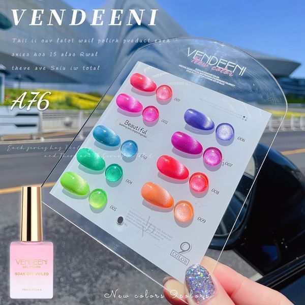 Vendeeni a 9 colori fluorescente fluorescente gel gel smalto magnetico LED UV immergiti fuori gel vernice per viaggiatura per gatto gel lacca gel di gatto 15 ml 240410