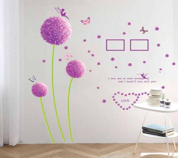 Dandelion Love PVC Wall Setes Sala de estar Arte Decalque removível Wallpaper Mural Adesivo para Bedroom7201819