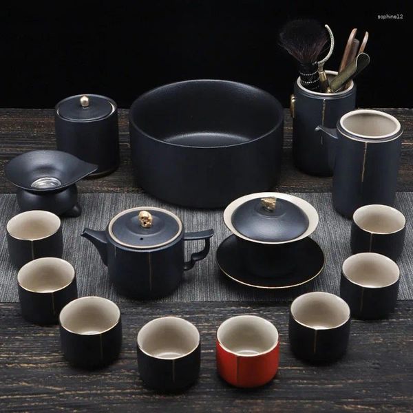 Tee -Sets Black Modern Tea Set Kungfu Infuser traditionelle chinesische Tasse Teekanne Zeremonie Kaffeeweg Konjunto de Cha Tabelle Geschirr