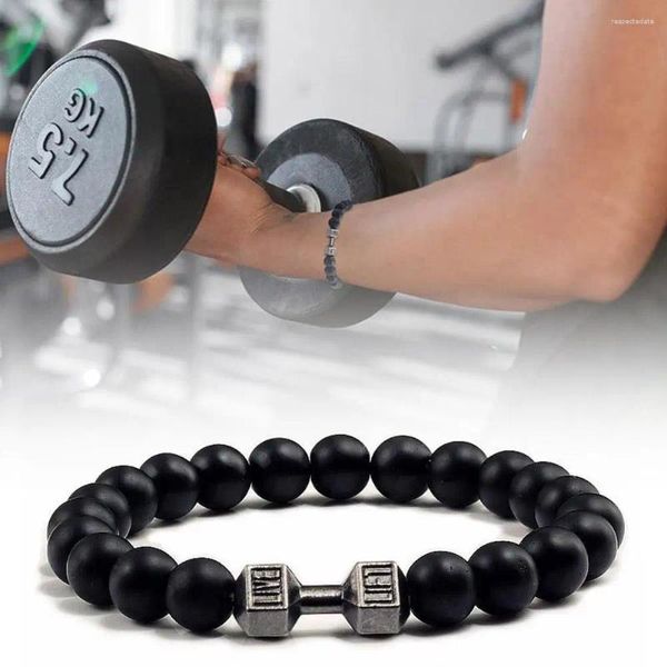 Bracelets de charme Black Vulcânico Black Lava Pulseira de Stone Dumbbell Pulseas de brezes fitness para mulheres D8D5