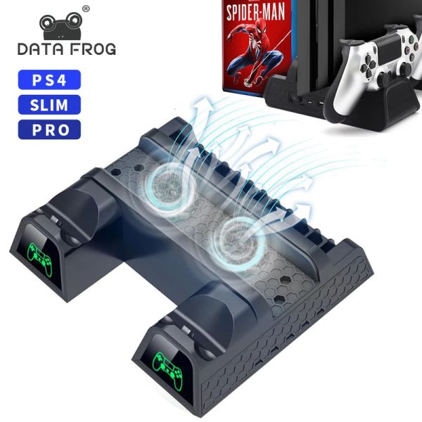 Standzubehör für PlayStation 4 vertikaler Ständer für PS4/PS4 SLIM/PS4 Pro Dual Controller Ladegerät Cooling Fan LED -Anzeige