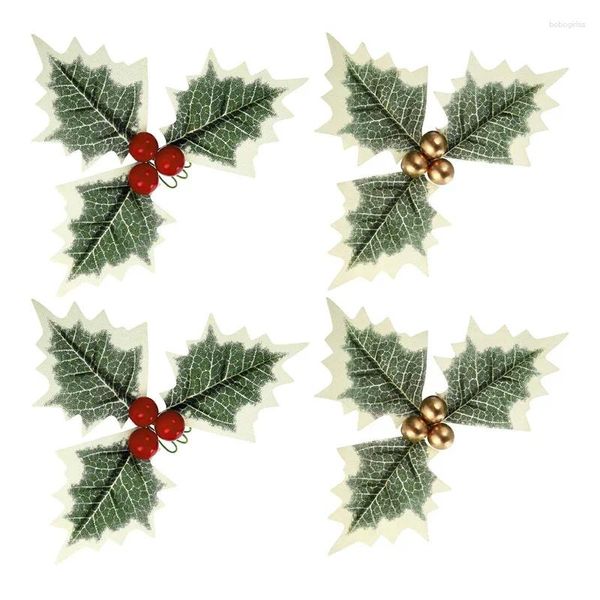 Flores decorativas 10 PCs Red/Ouro Artificial Holly Berry com folhas Porta da frente Wreath Tree Christmas Wedding Party Holiday Celebration