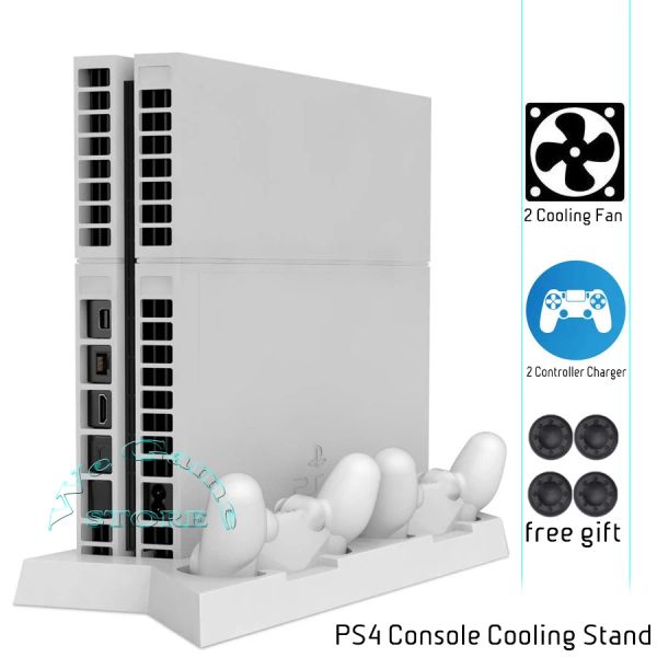 Estandes PS4 Console Ultrathin Charging Calque de calor Ventilador de resfriamento PS 4 Stand Cooler para Sony PlayStation 4 Carregador de controladores duplos