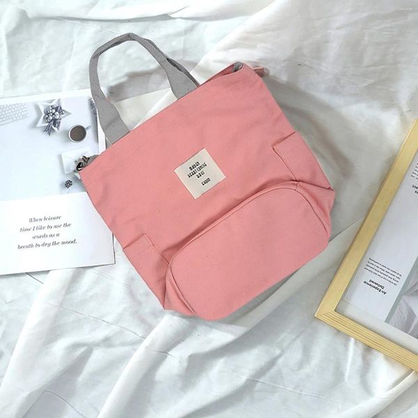 Aufbewahrungstaschen Frauen Mode lässig Canvas Multifunktional Messenger Bag Ladies Schulterbuchbag Großeinkaufstasche Pink