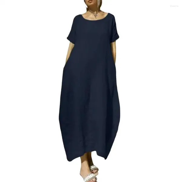 Lässige Kleider Frauen Kleider kleiden runde Kragen elegant Plus Size A-Line Maxi mit Taschen für weiche atmungsaktive Stoff übergroße Passform