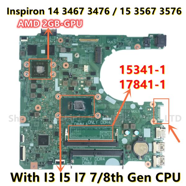 Материнская плата 153411 178411 для Dell Inspiron 14 3467 3476 15 3567 3576 Материнская плата ноутбука с i3 i5 i7 7/8th Gen CPU CN0yjrtw CN01WRXJ