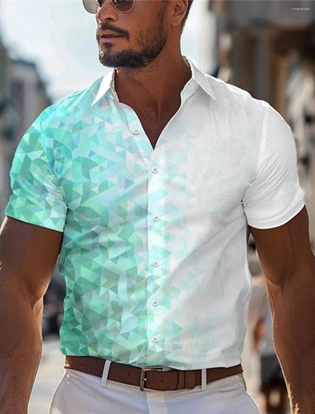 Camicie casual da uomo Business Shirt Street Stampato 3D Wear to Work Summer Turndown Short Sleeves 4-vie Elastico tessuto