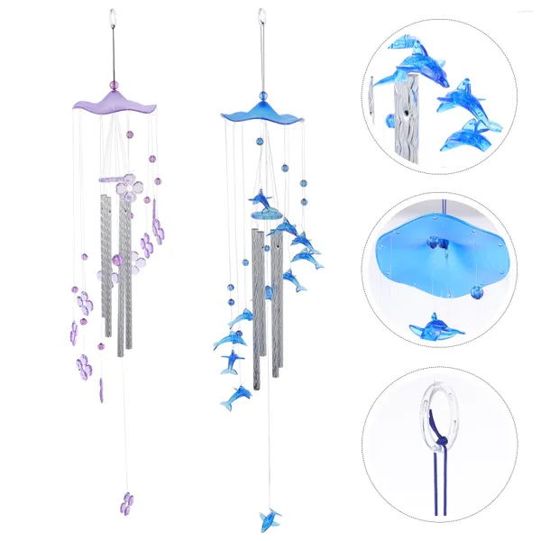 Estatuetas decorativas 2 PCs Dolphin Flor Wind Chimes Bling Bedroom Decor Ocean para decorar plástico de escritório