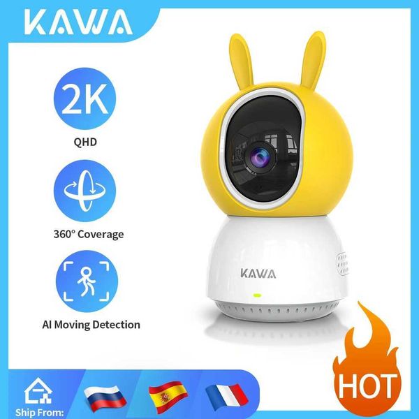 Câmeras IP Kawa 2K Câmera IP Wi -Fi 360 Câmeras de vigilância de vídeo internas Câmeras de segurança PTZ CCTV Smart Home Wireless Pet Baby Monitor Faixa Alexa 24413