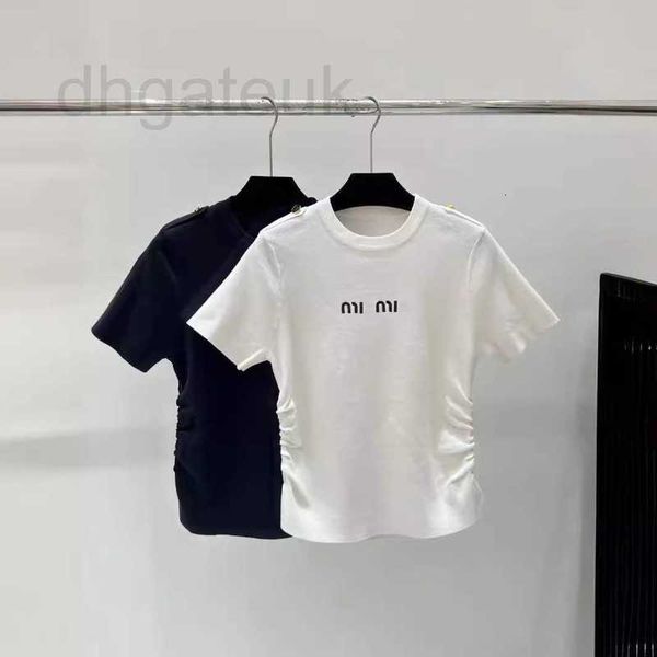 Marca de camiseta feminina marca de designer francesa letra bordada de manga curta camiseta de malha de troca de verão slim fit 2024 nova cintura emagrece