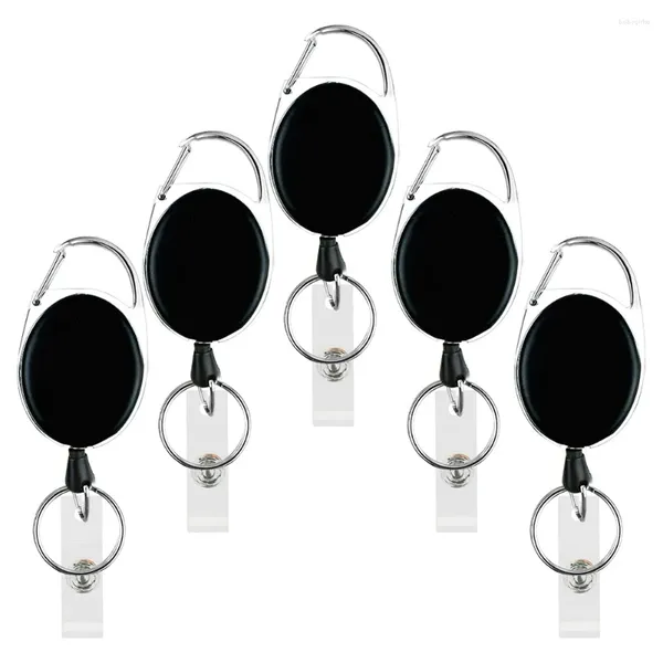 Hooks 5 Pack Heavy Duty Retractable Badge Reel ID -Kartenhalter mit Clip und Keyring Carabiner Keychaingürtel Schwarz