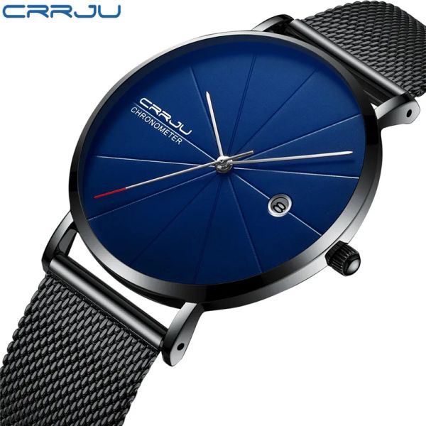 Uhren crrju Männer beobachten Top Marke Ultra Thin MENS WATCH WASGERFORTE SPORT WATCH MÄNNTER AUTO DATUM Edelstahl Uhr Reloj Hombre