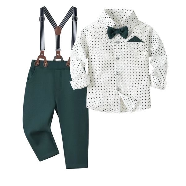 26 anni Gentleman Spring Gentleman Outfit Polka Dot Stamping Shirt con pantaloni solidi Bambini in padella set di compleanno Costume per feste di compleanno 240408