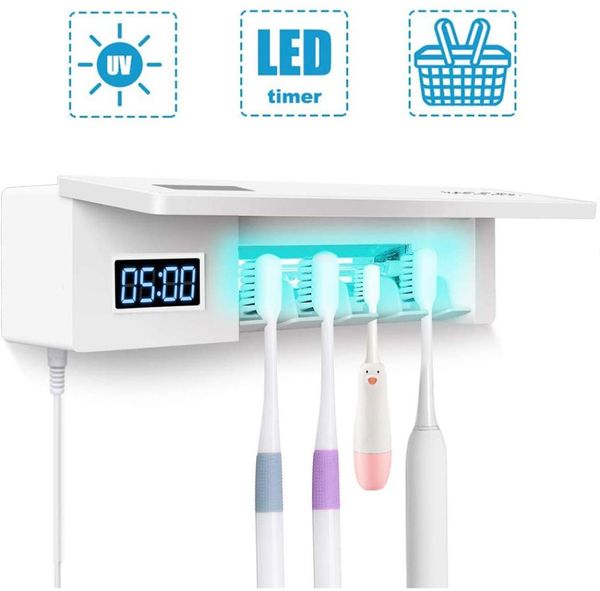 UV -Zahnbürstenhalter 4 Zahnbürstensterilisatorhalter 5 Minuten Timer LED -Anzeige Wandmorborter Zahnbürstenhalter mit Aufkleber für WO5889930