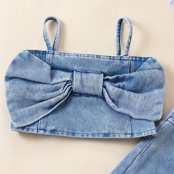 Set di abbigliamento per bambini jeans outfit kid ragazza in denim set di spaghetti cinghie calibri con canotta con pantaloni elastici in vita