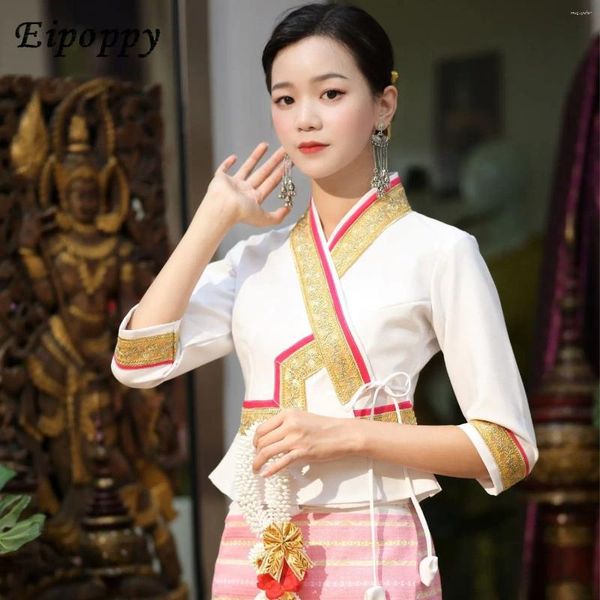 Bühnenbekleidung Malaysia Thailand Myanmar Langgyi-Rock Spitze Top Sarong Dai Tube Frauenkleidung traditionelle Kleid Thai